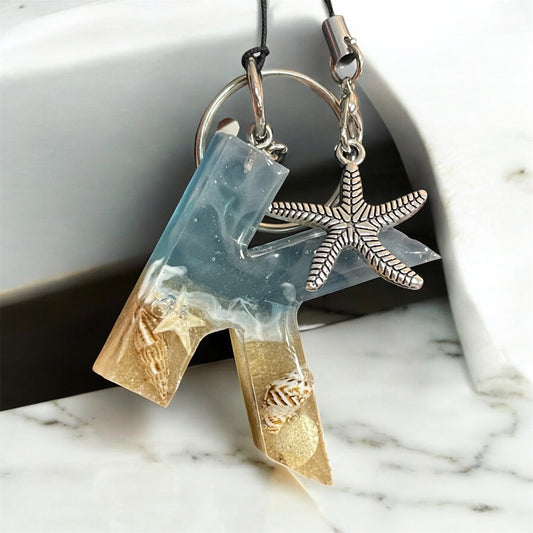 Ocean Beach Vibes Alphebet Letter Keychain w/Thank you card