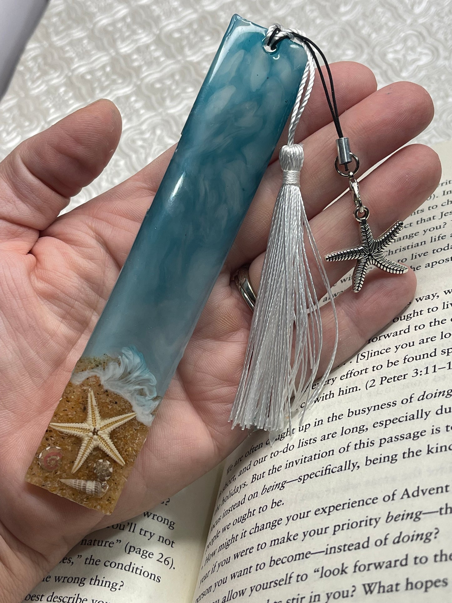 Ocean Waves Beach Vibes Bookmark with Starfish Thank You Card