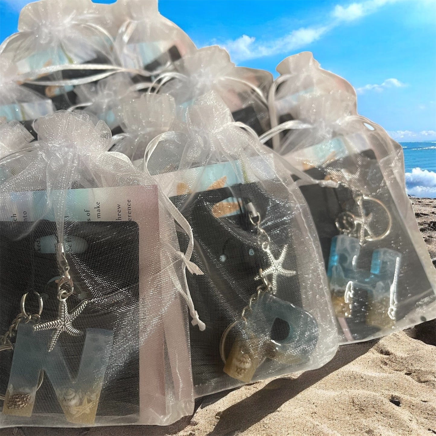 Ocean Beach Vibes Alphebet Letter Keychain w/Thank you card